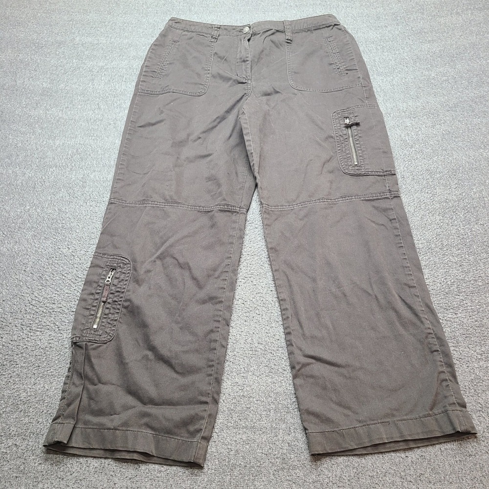 Chico's Cargo Pants Womens Size 2 Brown Excellent Wide Leg Utility Zipper Pocket